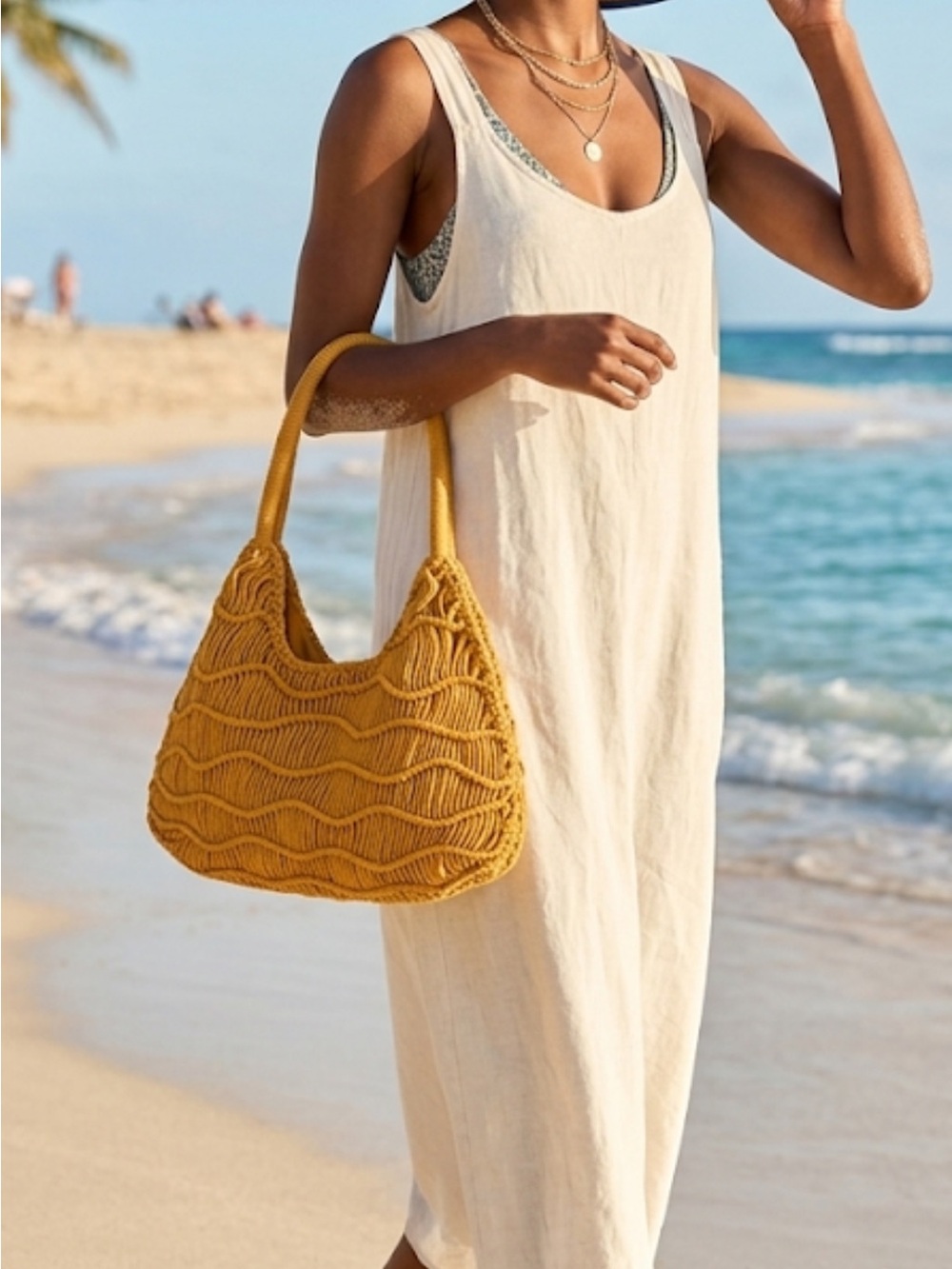 NWOT Universal Thread Mustard Woven One Handle Beach Casual Shoulder Bag SZ OS